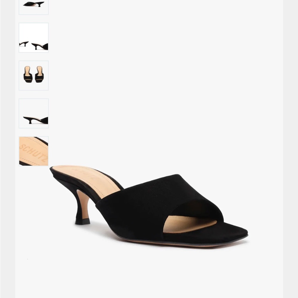 SCHUTZ DETHALIA SANDAL Black Minimalist Kitten Heel Mules